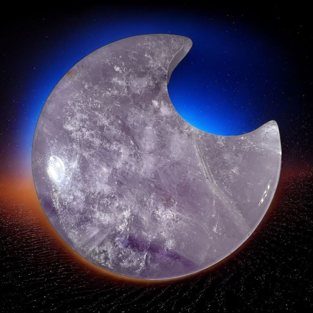 Amethyst Crystal Crescent Moon‎ Carving Meditation Stone
